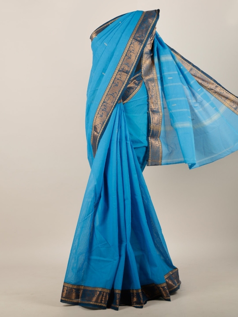 

Pothys Blue & Gold-Toned Woven Design Pure Cotton Saree