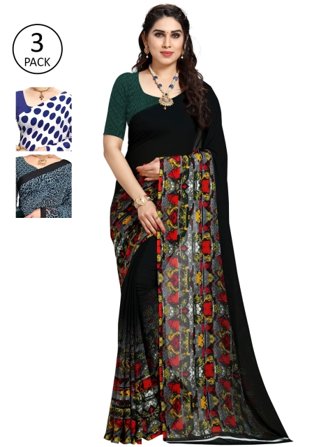 

KALINI White & Blue Pack Of 3 Printed Saree