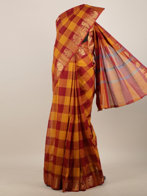 

Pothys Orange & Brown Checked Zari Pure Cotton Saree