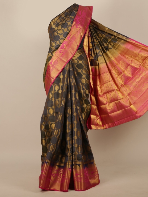 

Pothys Grey & Pink Ethnic Motifs Zari Jute Silk Saree