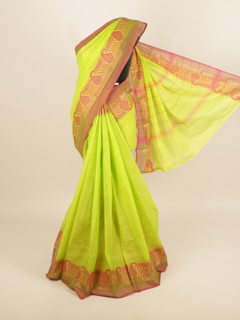 Pothys Green & Pink Zari Pure Cotton Saree