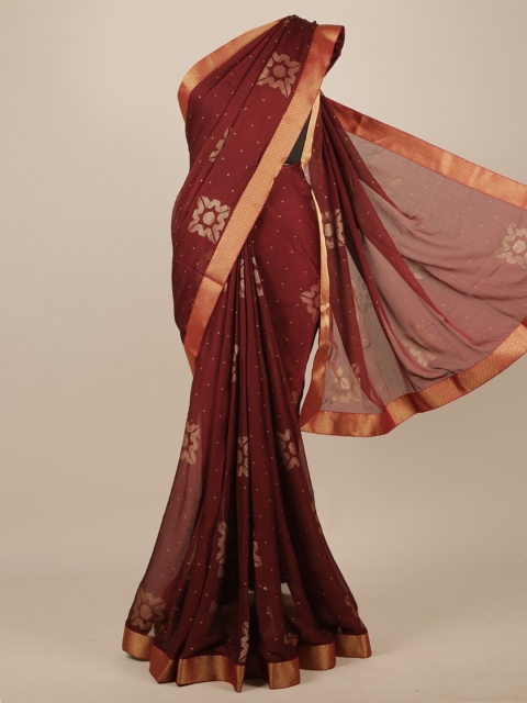 

Pothys Maroon & Gold-Toned Poly Chiffon Saree