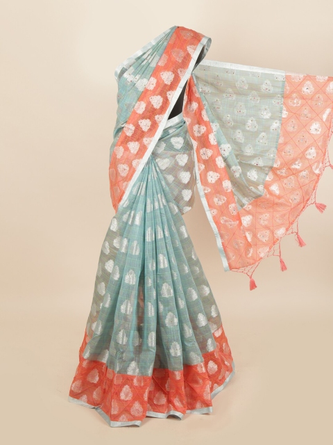 

Pothys Blue & Orange Ethnic Motifs Beads and Stones Saree
