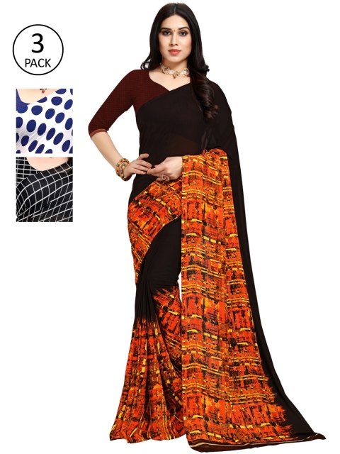 

KALINI Pack of 3 Poly Georgette Printed Sarees, White