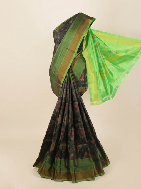 

Pothys Black & Green Pure Silk Saree