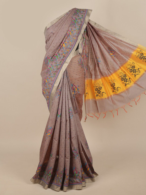 

Pothys Grey & Blue Floral Silk Cotton Saree