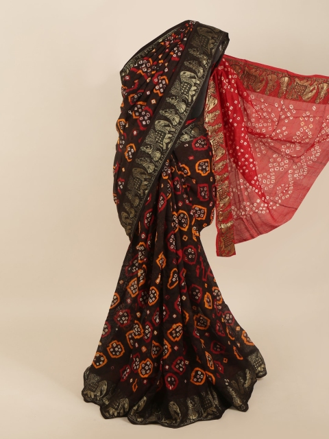 

Pothys Brown & Red Bandhani Zari Art Silk Saree