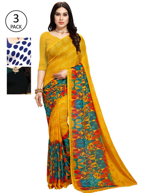 

KALINI Women Pack of 3 Printed Sarees, White