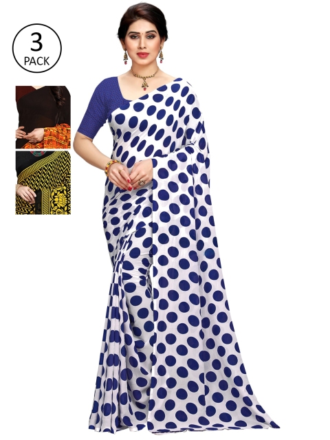 

KALINI Pack of 3 Printed Sarees with Unstitched Blouse Pieces, Multi