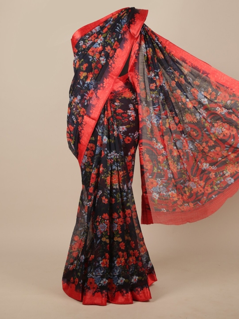 

Pothys Blue & Red Floral Cotton Blend Saree