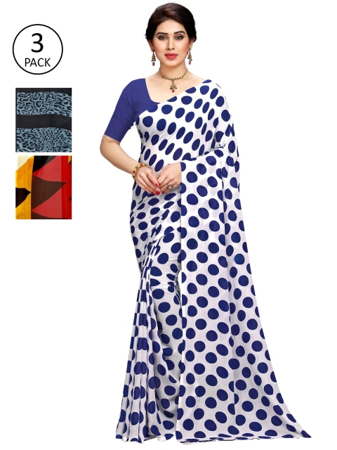 

KALINI Pack of 3 Printed Sarees with Unstitched Blouse Pieces, Multi