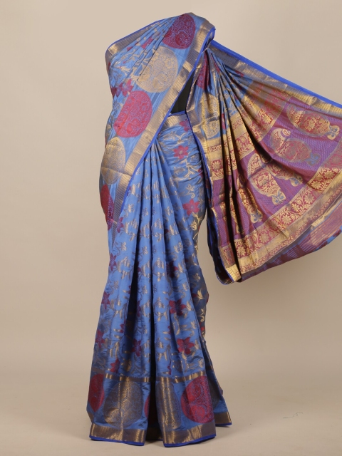 

Pothys Blue & Gold-Toned Woven Design Zari Jute Silk Saree
