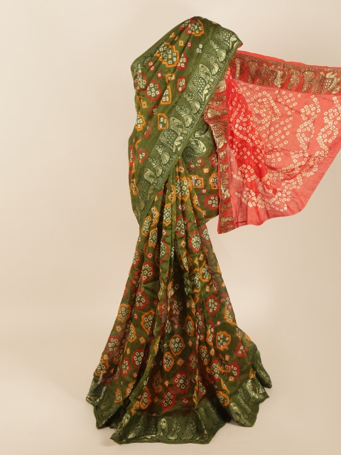 

Pothys Green & Red Bandhani Art Silk Saree