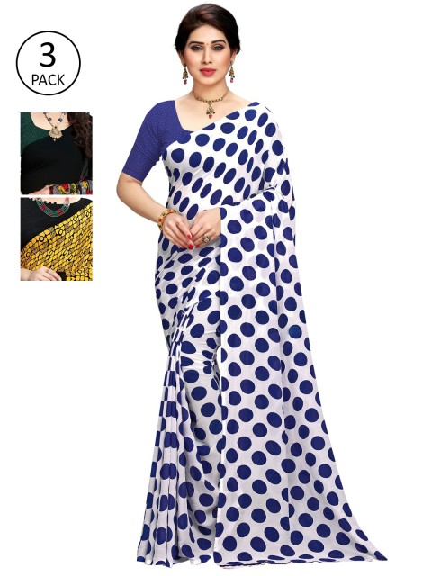 

KALINI Pack Of 3 Printed Saree, White