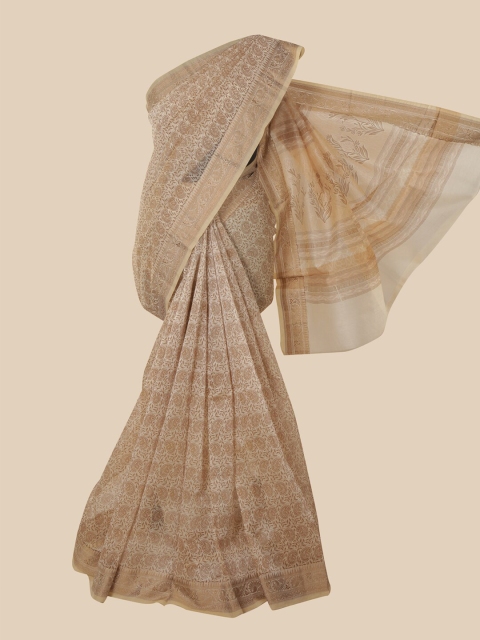 

Pothys Cream-Coloured & Beige Bagh Supernet Saree