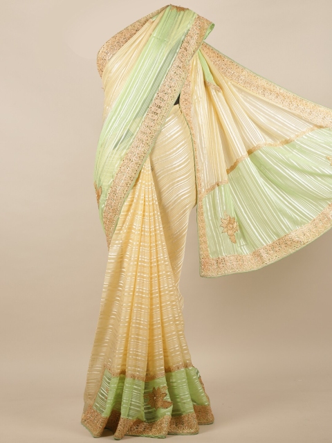 Pothys Cream-Coloured & Green Woven Design Saree