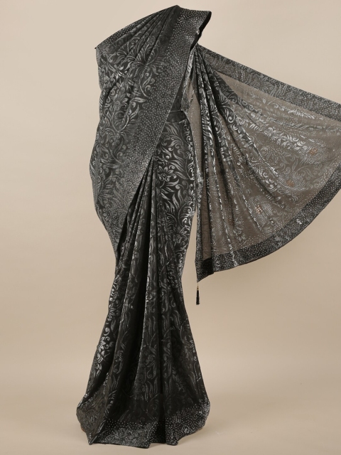 

Pothys Grey & Silver-Toned Ethnic Motifs Beads and Stones Jute Silk Saree