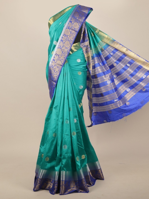 

Pothys Sea Green & Blue Floral Zari Jute Silk Saree