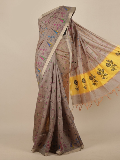 

Pothys Grey & Yellow Zari Silk Cotton Saree
