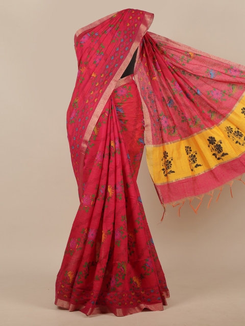 

Pothys Magenta Floral Zari Cotton Blend Saree