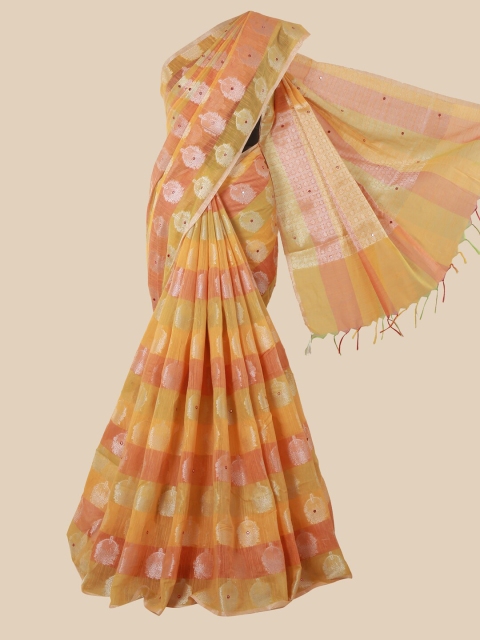 

Pothys Orange & Green Floral Zari Saree