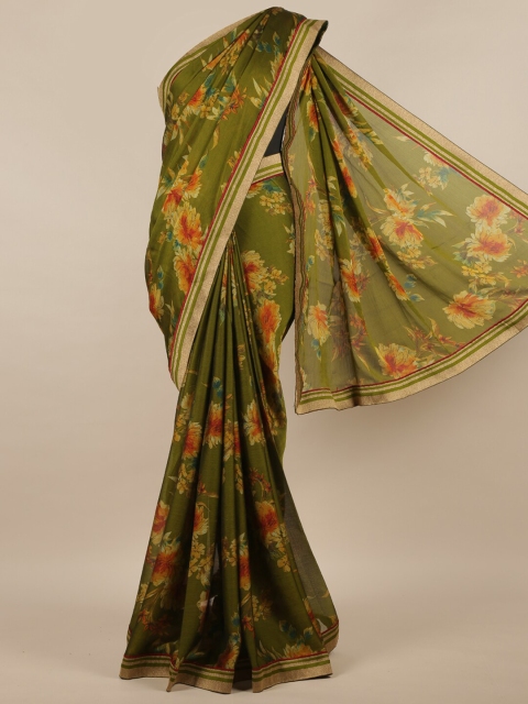 

Pothys Green & Red Floral Zari Saree