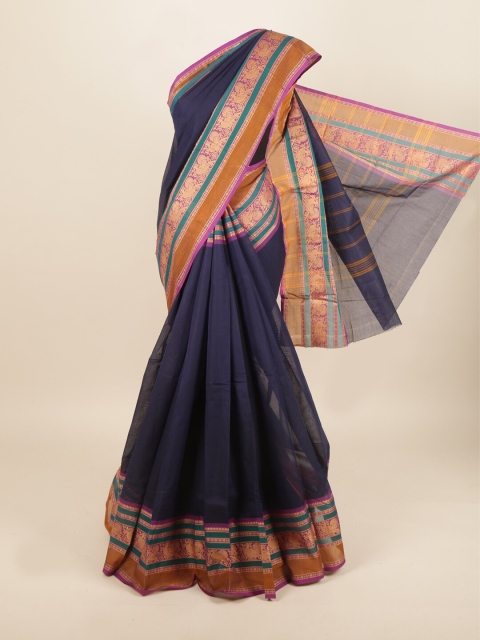 

Pothys Women Navy Blue Pure Cotton Solid Saree