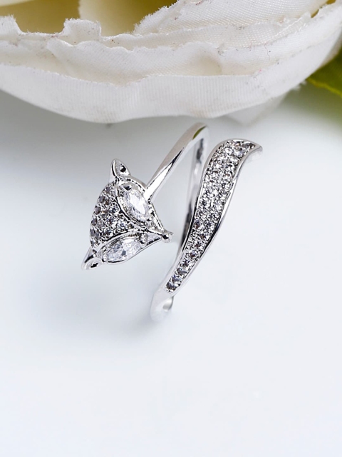 

Shining Diva Platinum-Plated Silver-Toned & White CZ-Studded Finger Ring
