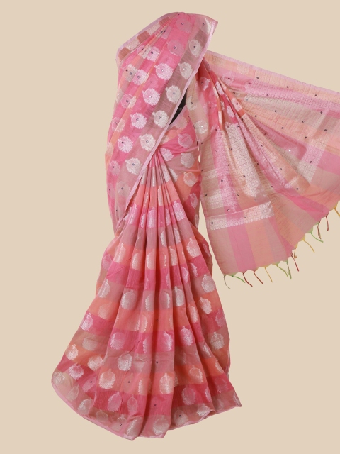 

Pothys Pink & Silver-Toned Floral Zari Saree