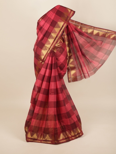 

Pothys Women Maroon & Pink Checked Pure Cotton Saree