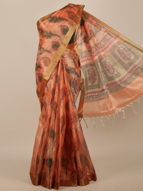 

Pothys Orange & Green Printed Saree