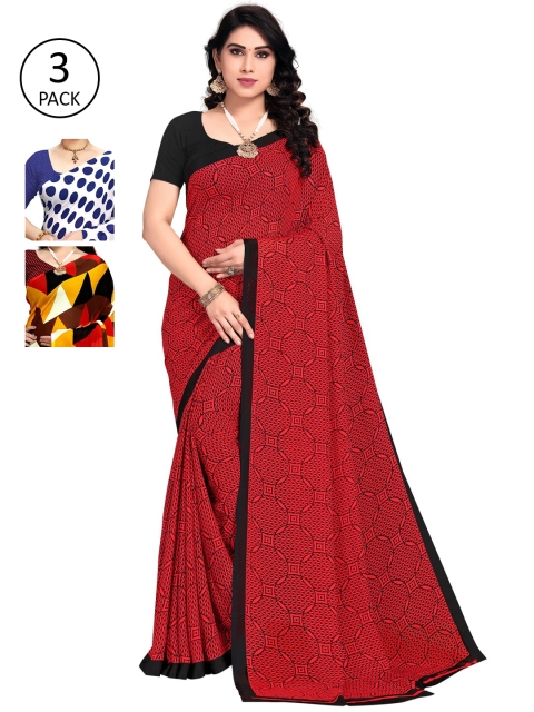 

KALINI Pack of 3 Printed Sarees with Unstitched Blouse Pieces, Multi