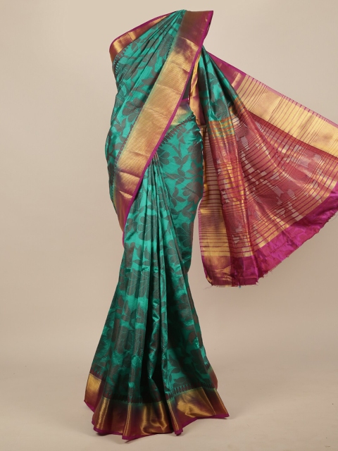 

Pothys Green & Gold-Toned Floral Jute Silk Saree