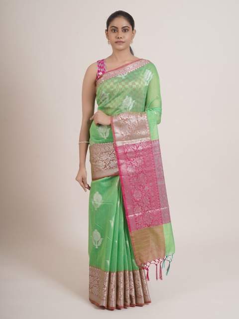 

Pothys Green & Pink Woven Design Zari Saree