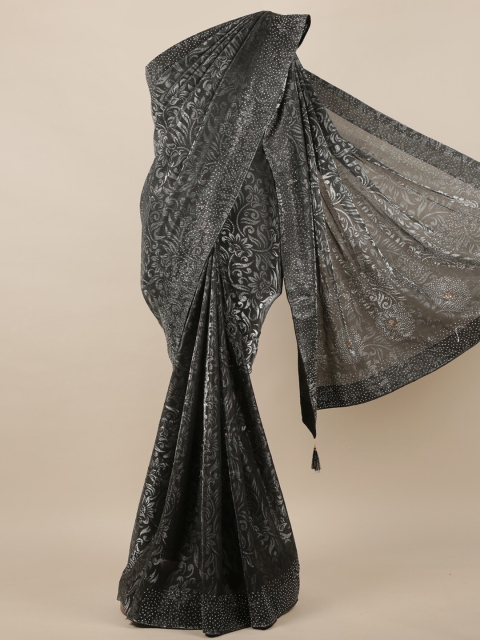 

Pothys Grey & Silver-Toned Woven Design Beads and Stones Jute Silk Saree