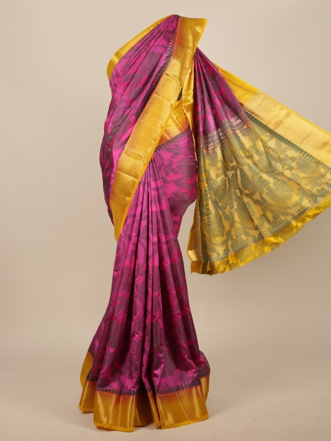 

Pothys Magenta & Yellow Floral Zari Jute Silk Saree