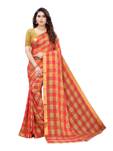 

KALINI Red Checked Pure Chiffon Saree