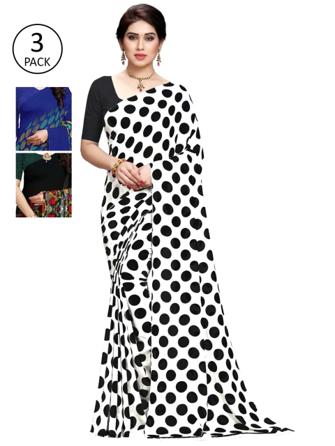 

KALINI Women Pack Of 3 Printed Saree, Black