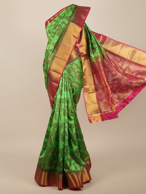 

Pothys Green & Pink Woven Design Zari Jute Silk Saree