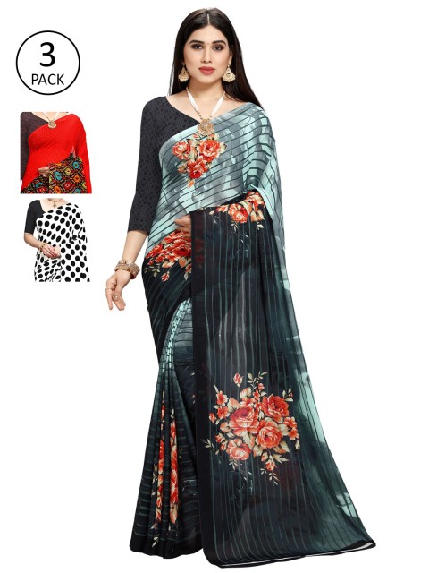 

KALINI Pack Of 3 Multicoloured Printed Sarees, White