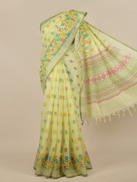 

Pothys Green & Yellow Floral Linen Blend Saree