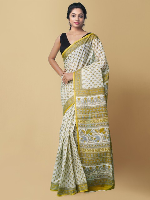 

Unnati Silks Cream-Coloured & White Ethnic Motifs Pure Cotton Kovai Saree