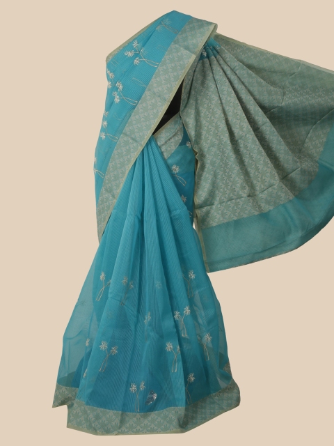 

Pothys Blue & White Floral Embroidered Saree