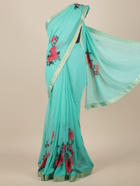 

Pothys Turquoise Blue & Pink Floral Zari Saree