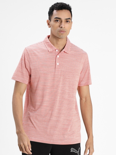 

Puma Men Pink & White Striped Polo Collar T-shirt