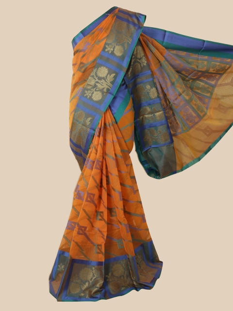 

Pothys Orange & Blue Woven Design Jute Cotton Saree
