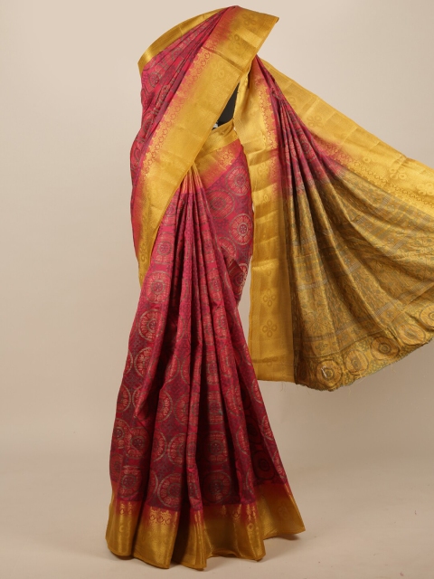 

Pothys Magenta & Gold-Toned Ethnic Motifs Zari Jute Silk Saree