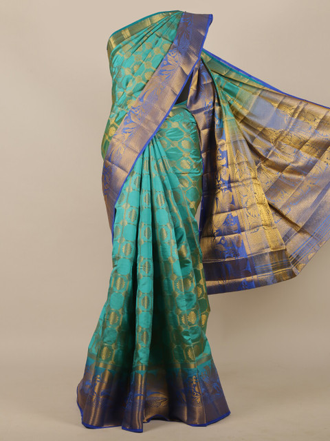 

Pothys Sea Green & Blue Woven Design Jute Silk Saree