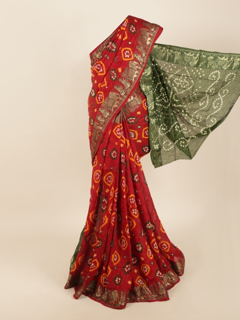 

Pothys Maroon & Green Bandhani Zari Art Silk Saree