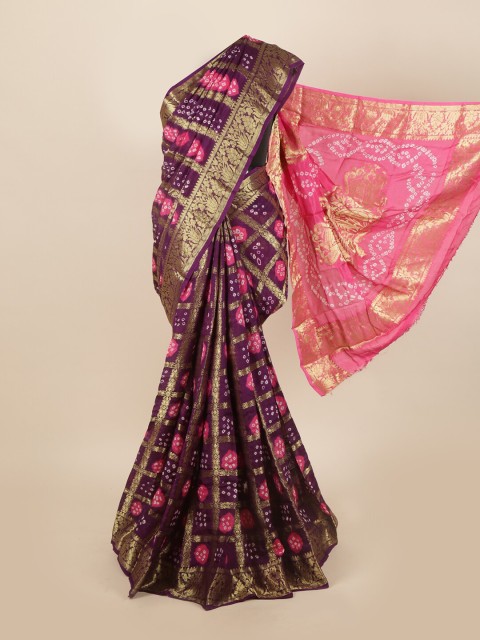 

Pothys Violet & Pink Bandhani Art Silk Saree
